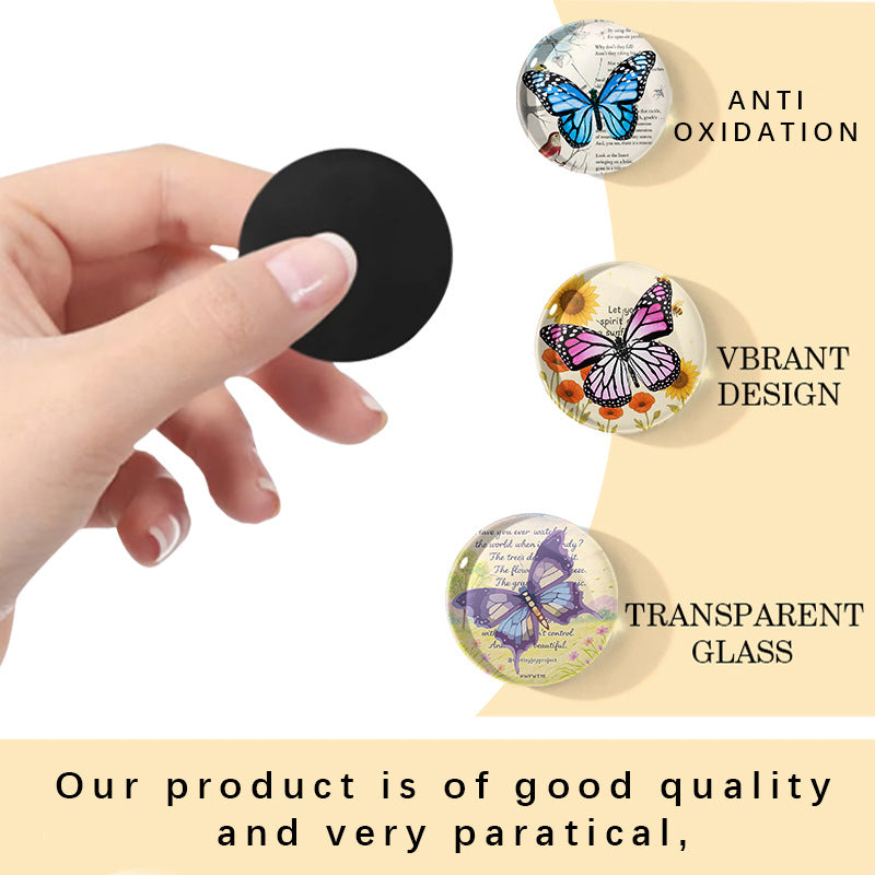 Wholesale Butterfly Series Round Crystal Glass Fridge Magnet Set